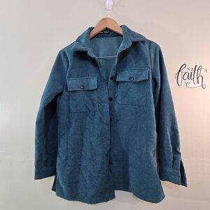 Teal Corduroy Shacket – Size XS – Button Down Shirt Jacket